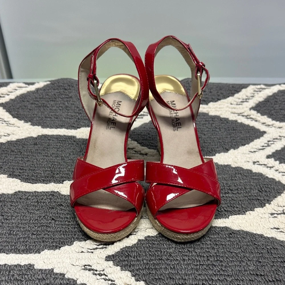 Michael Kors Red Patent Wedge Sandals - Picture 2 of 6